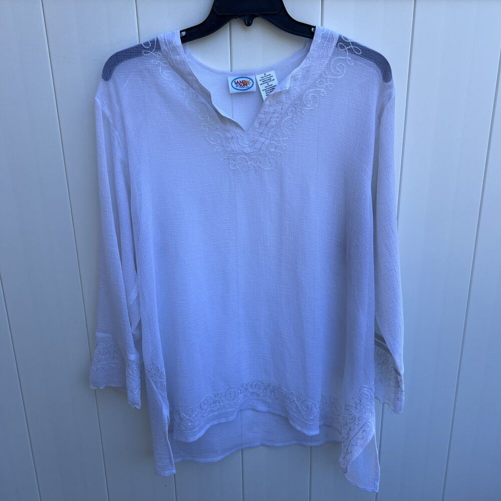 Sand N Sun Tunic Beach Cover Up Size 2X Sheer White Embroidered